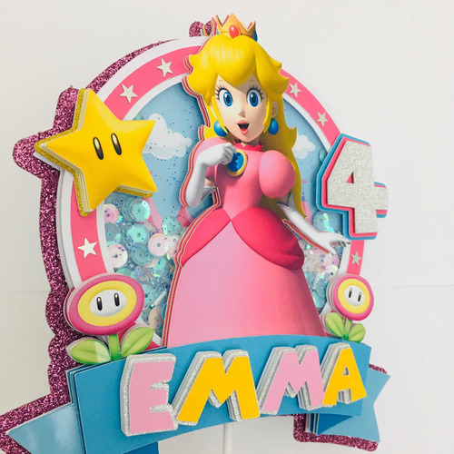 Cake Topper Deco Torta Adornó Princesa Peach 3d Shaker Mario