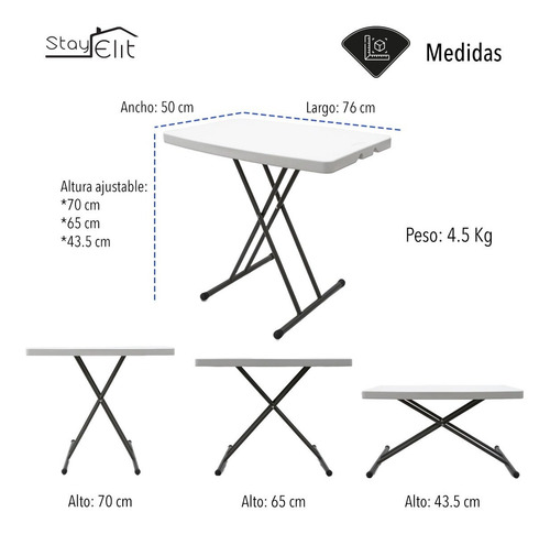 Imagen 2 de 8 de Mesa Plegable De Servicio Ajustable Resistente Hogar
