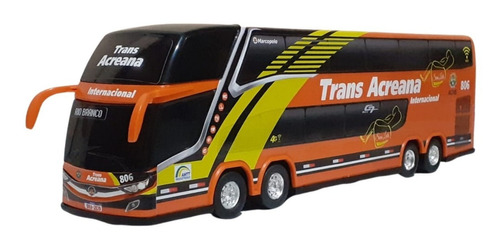 Brinquedo Ônibus Em Miniatura Viação Trans Acreana 2 Andares Cor Laranja