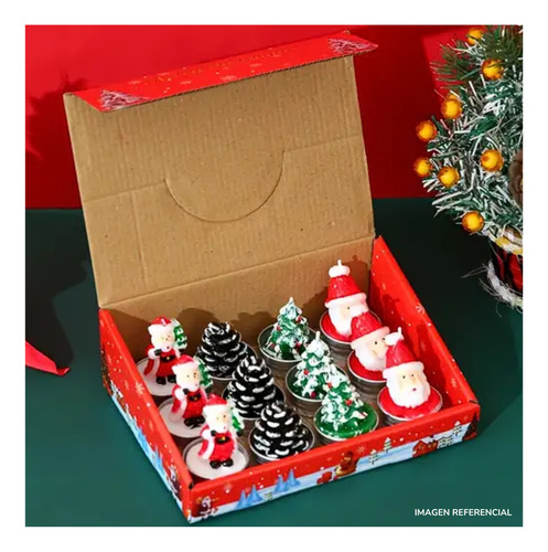 Set De 12 Mini Velas Decorativas Navideñas Con Figuras Aleat