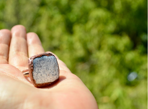 Imagen 6 de 10 de Anillo De Agata Y Cobre, Piedra Natural, Joyeria De Autor
