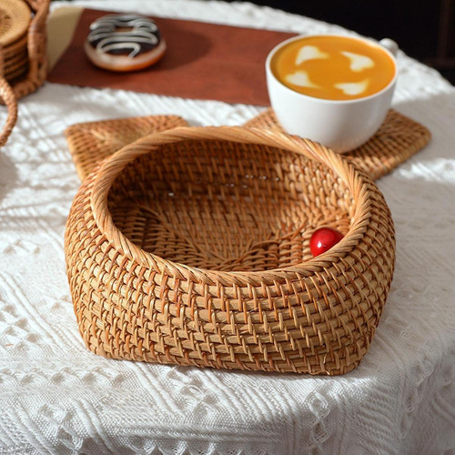 Cestas De Ratán Redondas Para Frutas, Pan, Aperitivos, M