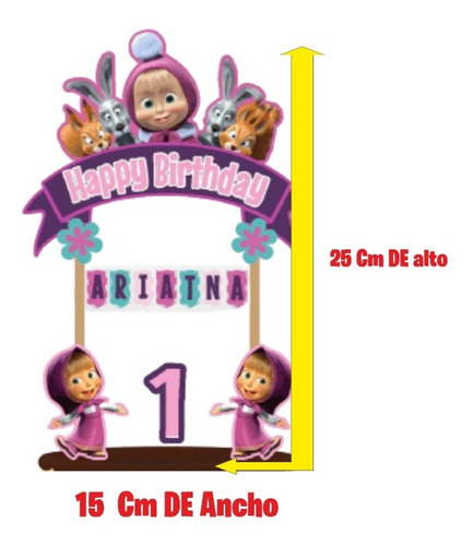 Imagen 2 de 6 de Cake Topper Masha Y El Oso Adorno Para Tortas Personalizado