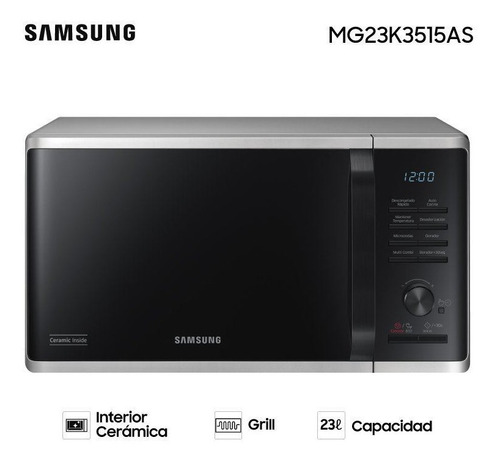 Microondas Samsung Mg23k3515as Digital 23 L 800 W Led Grill