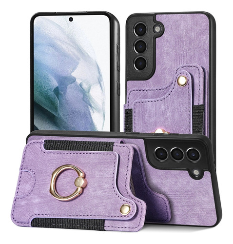 Funda Tipo Cartera Con Textura De Piel Morada Para Samsung G