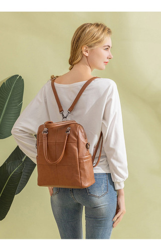 Mochila Antirrobo Impermeable De Cuero Genuino Para Mujer
