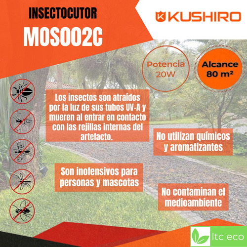 Imagen 3 de 8 de Insectocutor Mata Moscas Mosquitos 20w 220v 80m2 Lampara Uv