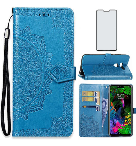 A Para LG G8 Thinq Funda Wallet Pantalla De Vidrio Templado