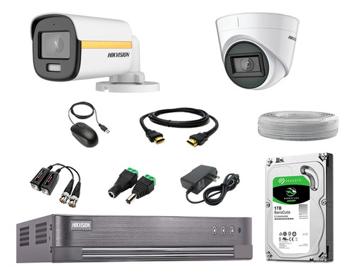 Cámaras Seguridad Kit 2 Hikvision 1080p Colorvu Noche Color