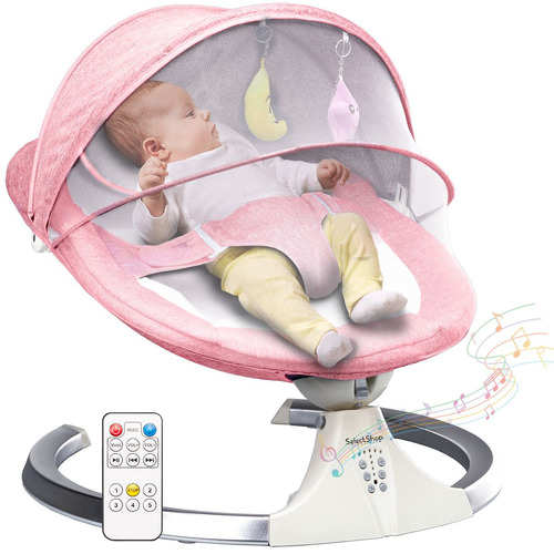 Mecedora Electrica Para Bebe Moises Cuna Columpio Mosquitero Color Rosa