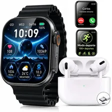 Combo 2 En 1 Reloj Inteligente Smartwatch Bluetooth Con Llamadas Audífonos Inalámbricos Pantalla Hd Monitor De Salud Deportivo Android iPhone Hombre Mujer Fm-800 Blanco Silicona Negro
