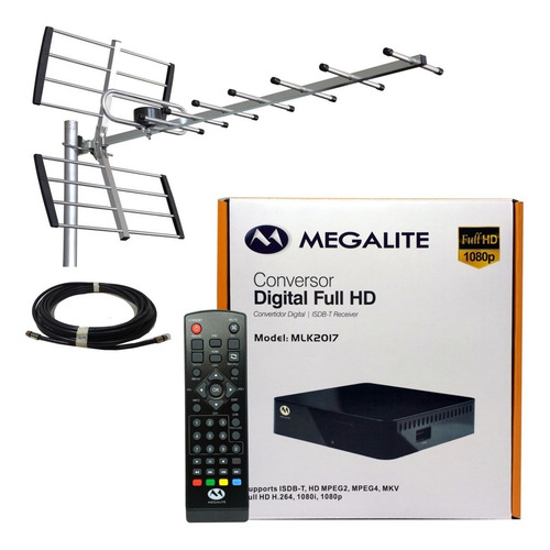 Kit Decodificador Tda Hd + Antena Yagi + 10mts Cable Mlk2017