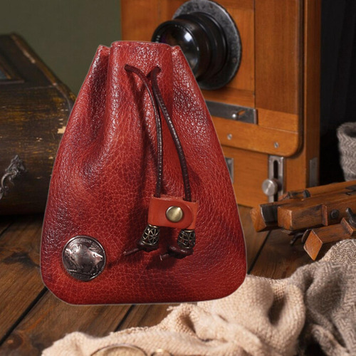 Mini Bolso Con Cordón, Monedero Medieval, De Piel