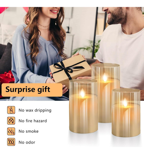 3 Velas Led Parpadeante Efecto Llama Cera Mando A Distancia