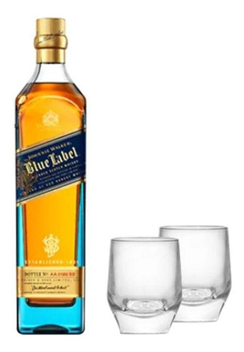 Combo Whisky Jw Blue Label 750ml + 2 Copo De Cristal 