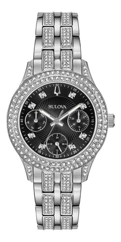 Reloj Bulova Para Dama Swarovski 33 Mm Mod. 96n110 Original