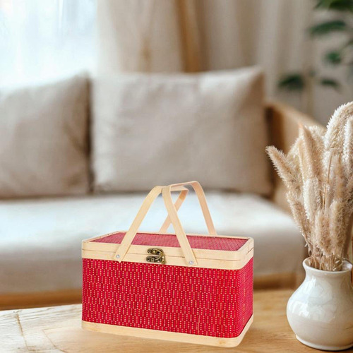 Cesta De Picnic Contenedor De Frutas Decoración De Rojo