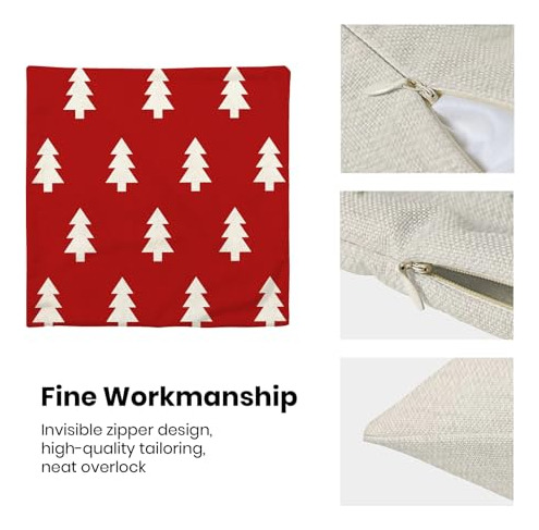 Funda Almohada Navidad 50 X 50 Cm Árboles Rojos Blancos