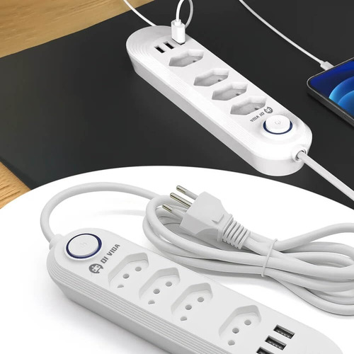 Extensão Elétrica 3 Tomadas Régua Bivolt C/3 Usb Cabo 1.8m