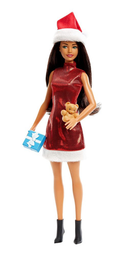 Barbie Navideña Santa Doll Con Pelo Castaño