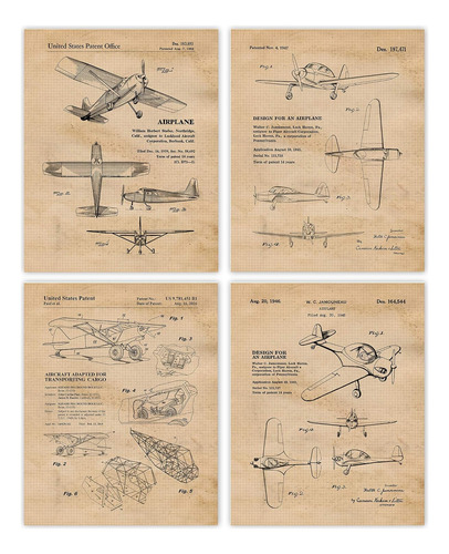 Impresiones De Patentes De Aviones Piper Vintage, 4 (8x...