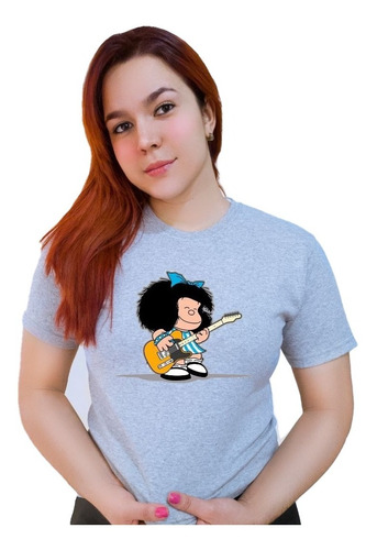 Polera Dama Estampada 100%algodon Diseño Mafalda Guitarra 