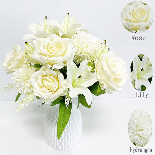 2 Ramos De Flores Artificiales De Rosas, Hortensias Y Lirios
