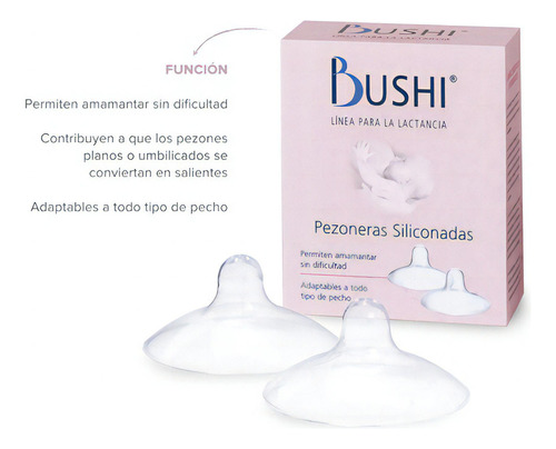 Pezoneras Bushi Silicona Adaptables Permite Amamantar 2 Unid