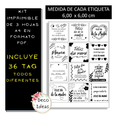 Imagen 2 de 4 de Kit Imprimible 02 Blanco Negro Dia De La Madre Emprendedores