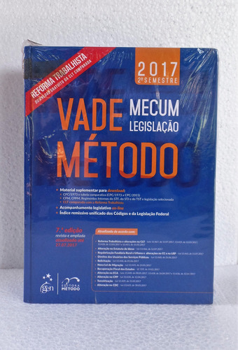 Livro Vade Mecum Legislação Vade Método 2017 - 7ª Edição