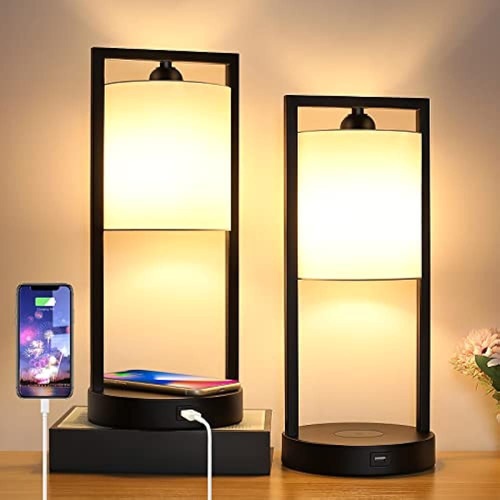 Tobusa Wireless Charging Touch Control Table Lamps Set Of 2,