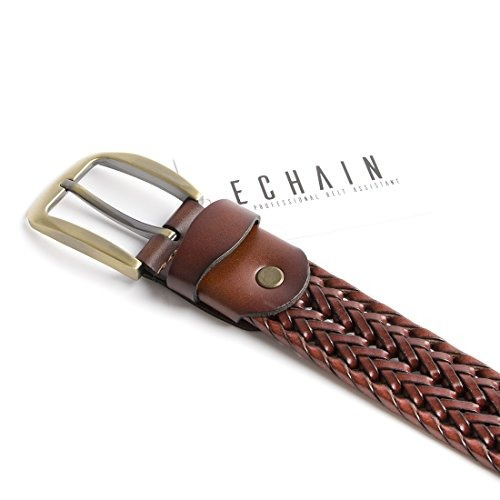 ECHAIN Cintur/ón de cuero genuino trenzado para hombre