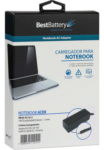 Fonte Carregador Para Notebook Acer Cb5-132t-c67q
