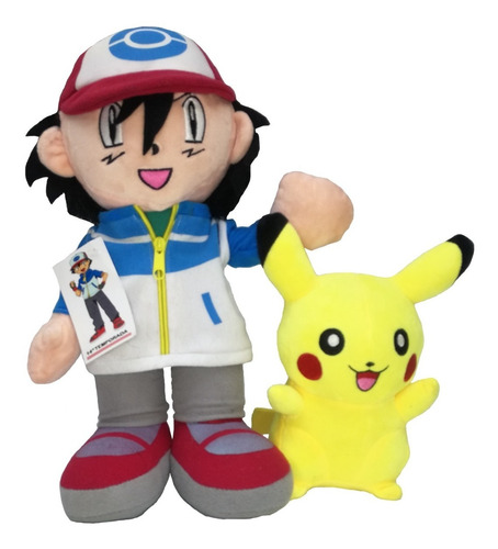 Pikachu Y Ash De Peluche Suave De 40cms (temp 14) 