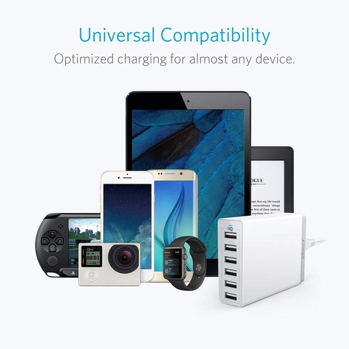 Imagen 5 de 7 de Cargador De Pared - Anker 6 Port Usb - 60w 12amp - Power Iq
