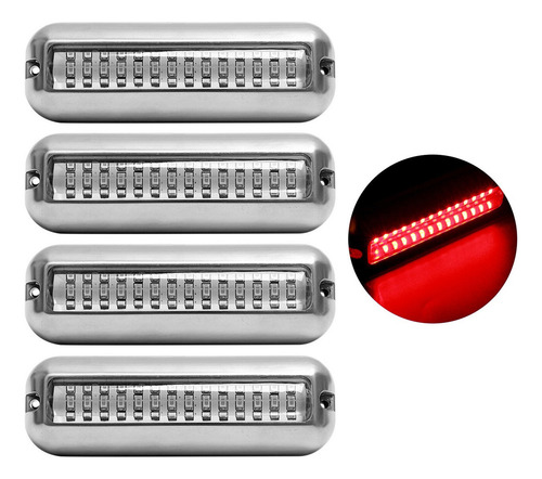 Kit 4 Luz Subaquática 42 Led 12v 24v Barco Lancha Iate Luz Vermelho