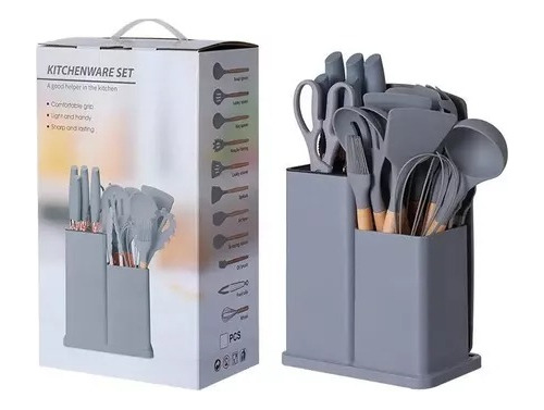 Set 19 Utensilios De Cocina De Acero Inoxidable Y Silicona