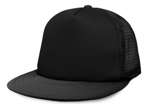 Gorra Trucker Con Visera Plana Y Parte Trasera Malla Negro