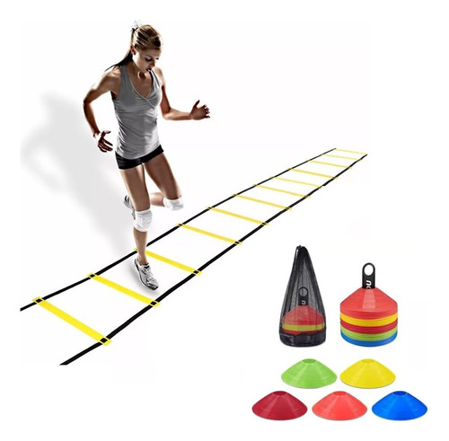 Pack Escalera Coordinacion 6m 8 Esc. + 50 Conos Lenteja Multicolor