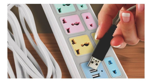 Imagen 2 de 7 de Enchufe Zapatilla Adaptador Alargue 2 Usb 9 Enchufes On/off