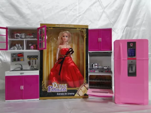 Comprinhas da Barbie Tour Pela Nova Cozinha Review Geladeira e Fogão 