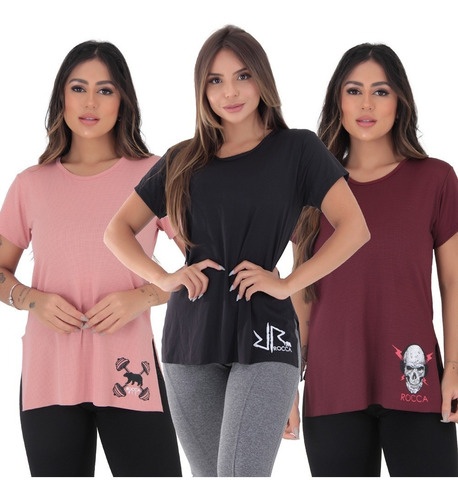 Kit 3 Blusas Dry Fit Tapa Bumbum Tecido Poliamida Retém Suor