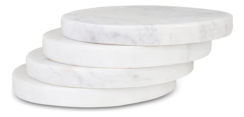 Posavasos Redondos De Mármol Blanco, Set De 4 Posavasos Para