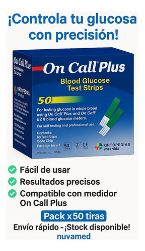 Glucometro On Call Plus + Tiras Reactivas X 100 Unidades Azul Marino