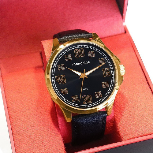 Relógio Mondaine Masculino Couro Analógico Dourado