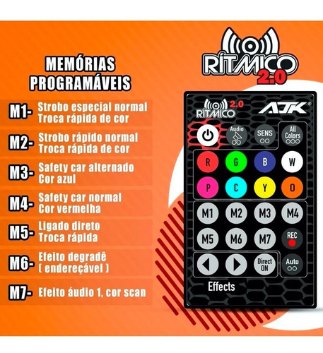 Imagem 6 de 10 de Strobo Ajk Rítmico Rgb Controle Ir 3° Geração 4 Faróis Led