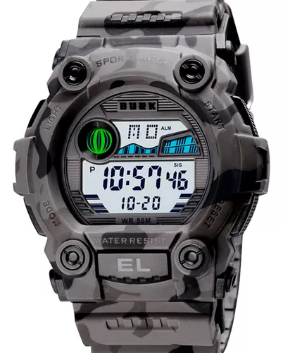 Reloj Deportivo Digital Burk 1025 Luz Led Cronometro Alarma! Color De La  Malla Negro