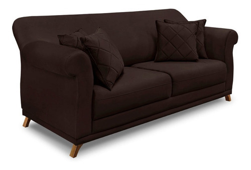 2 Poltronas E Sofá Living 2 Lugares 1,80m Vênus Suede Marrom