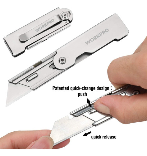 Cutter De Bolsillo Plegable + 3 Hojas De Repuesto | Workpro