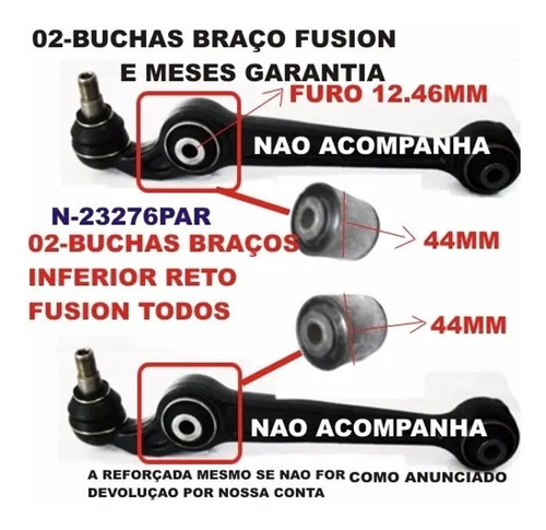 Bucha Braço Suspensão Inferior Reto Dianteiro Ford Fusion 44